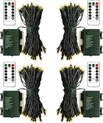 KOUQIYA Battery Operated Christmas Lights, 16.5 Ft 50 LED String Lights Dark Green Wire with Remote Timer 8 Modes Fairy Lights for Christmas Tree Decor (Warm White, 50 LED-4 Pack)
